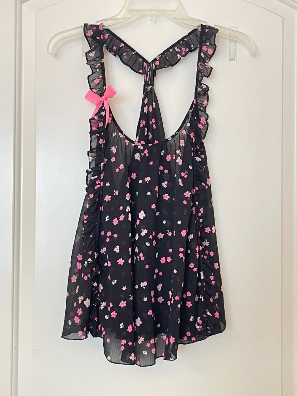 Victoria's Secret Tank Top Sexy Little Things Black Pink Floral Ruffle Small